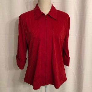 Coldwater Creek red full zip top blouse L